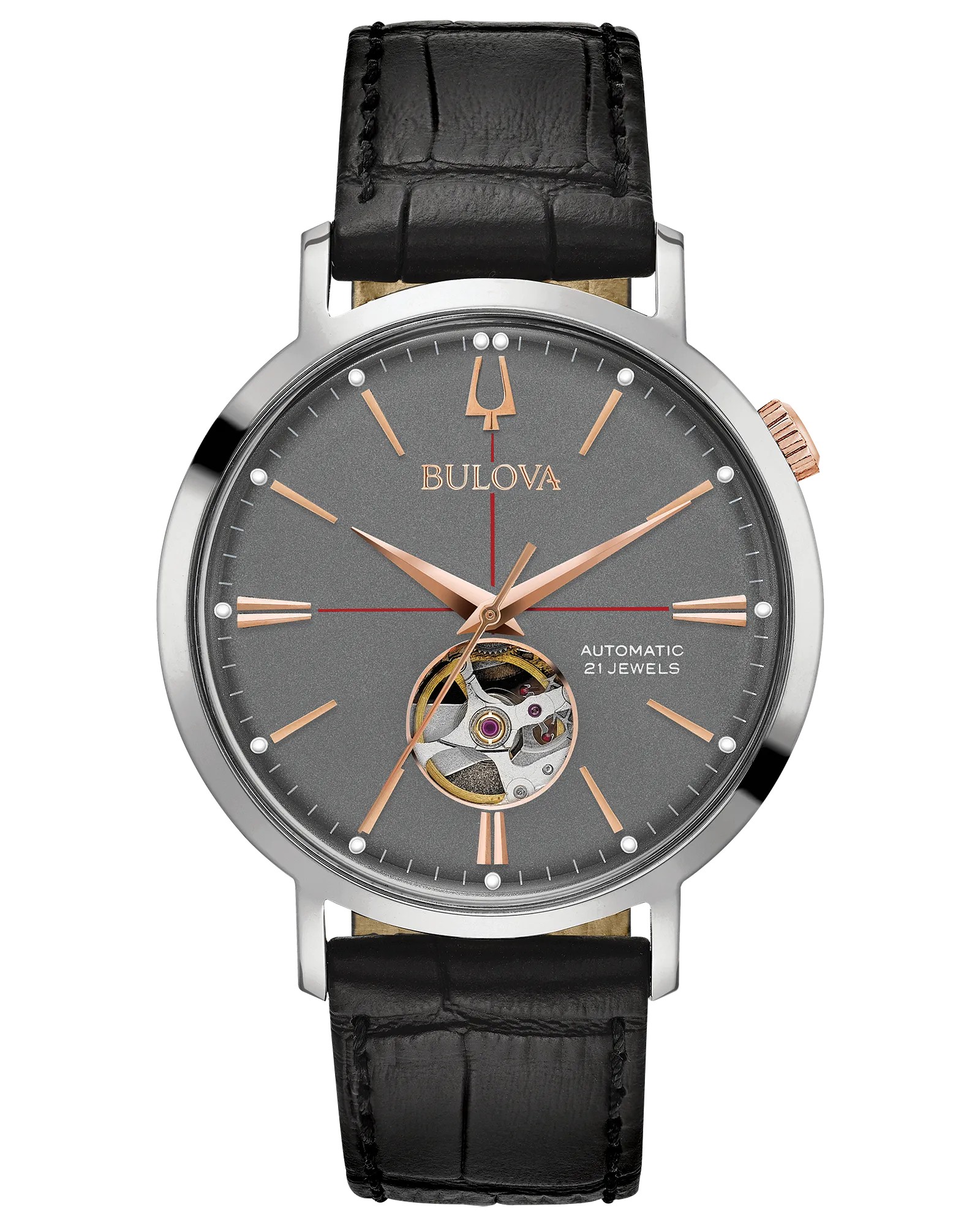 Bulova Aerojet automatic with grey crosshair dial and open heart window