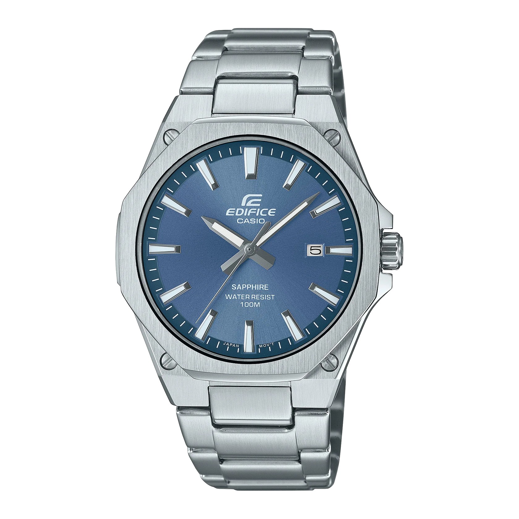 Casio Edifice EFR-S108 with slim octagonal case and blue dial
