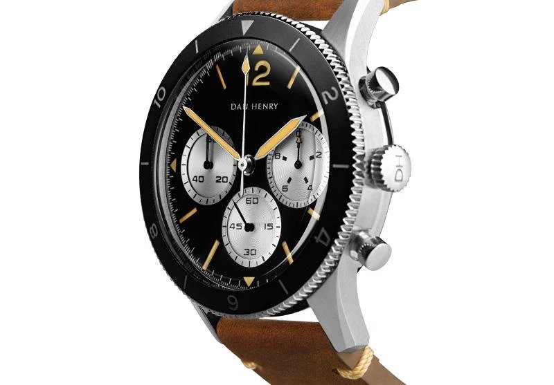 Dan Henry 1963 racing chronograph with black reverse panda dial
