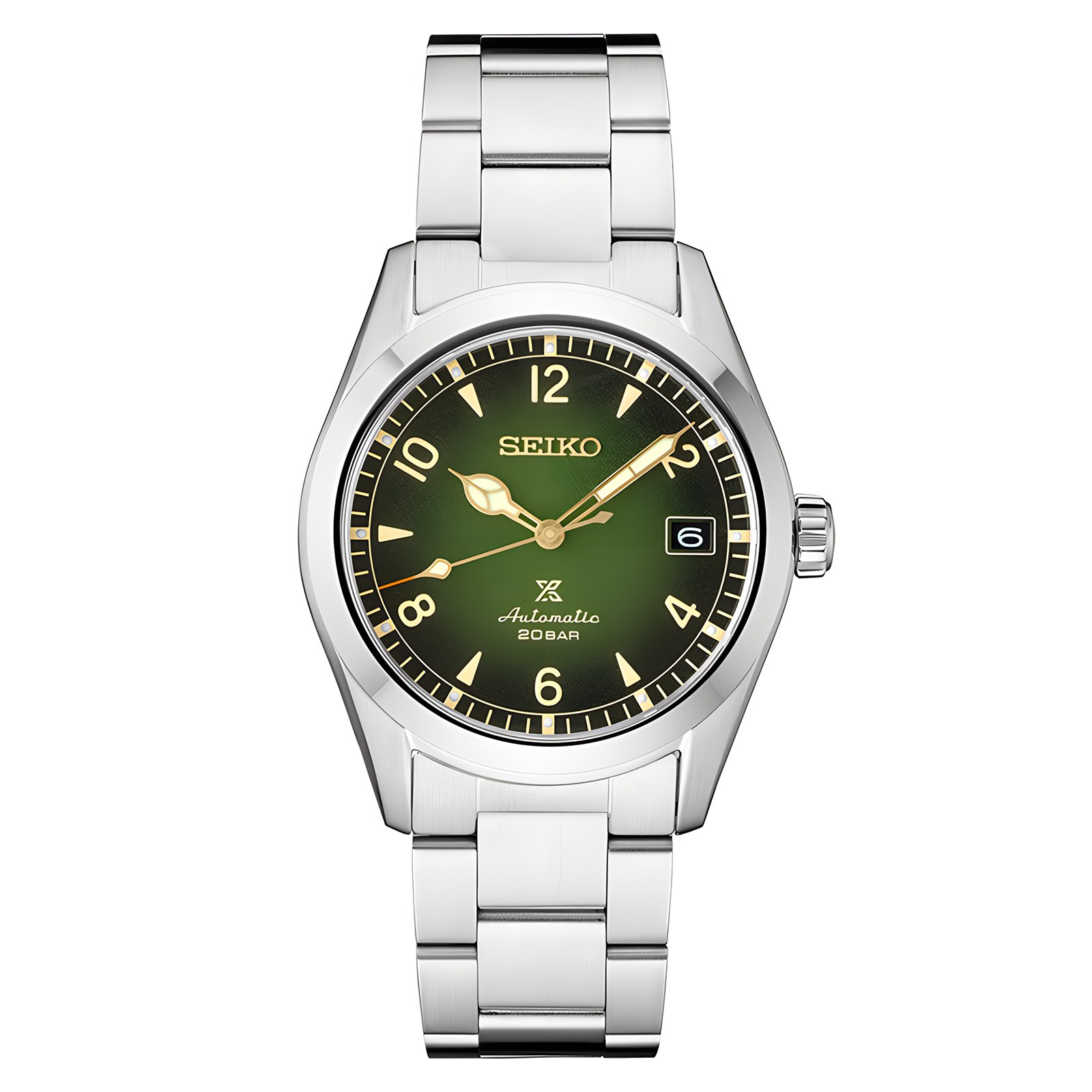 Seiko SPB155 Baby Alpinist with brushed green dial and steel bracelet