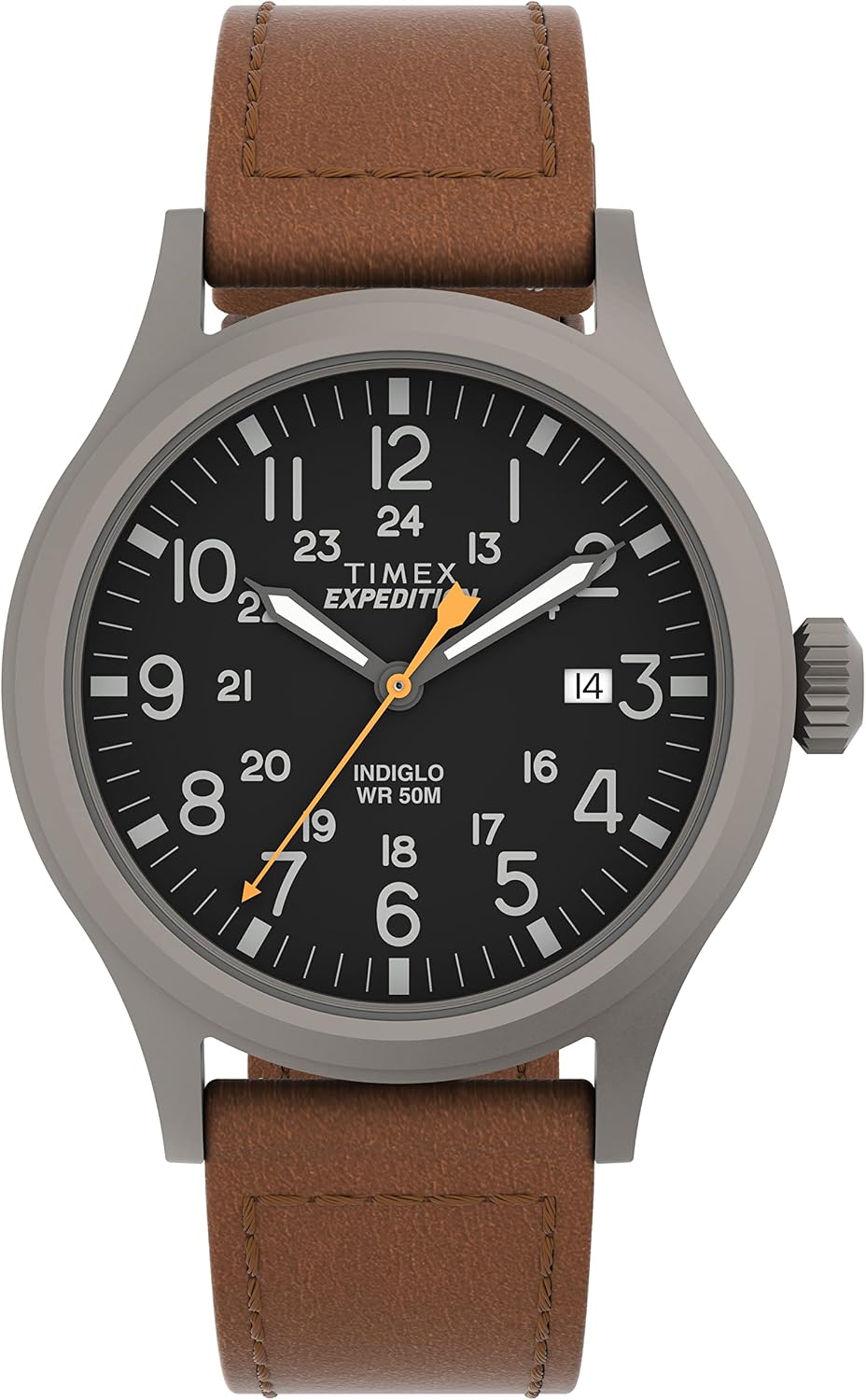 Timex Expedition Scout 40 with black dial and brown leather strap