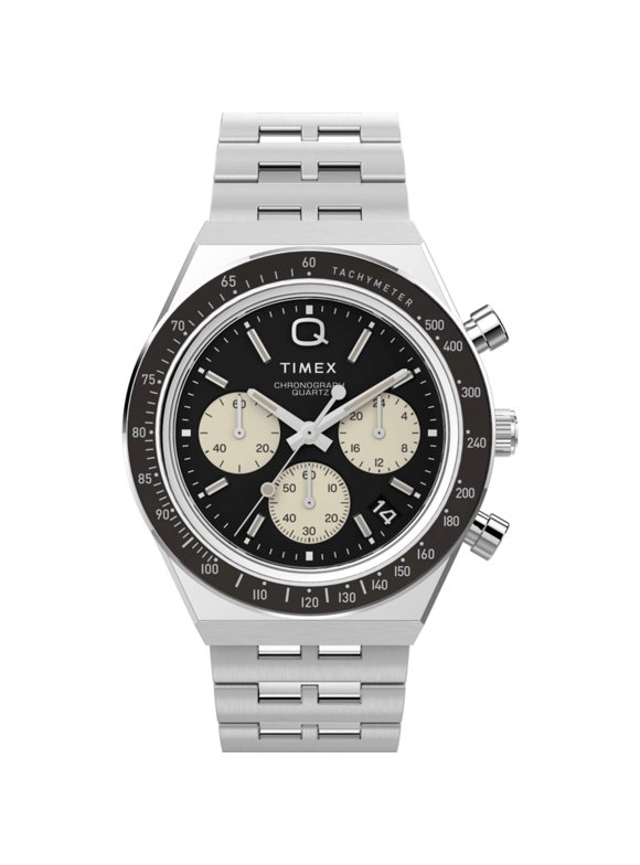 Timex Q chronograph with black dial and cream subdials