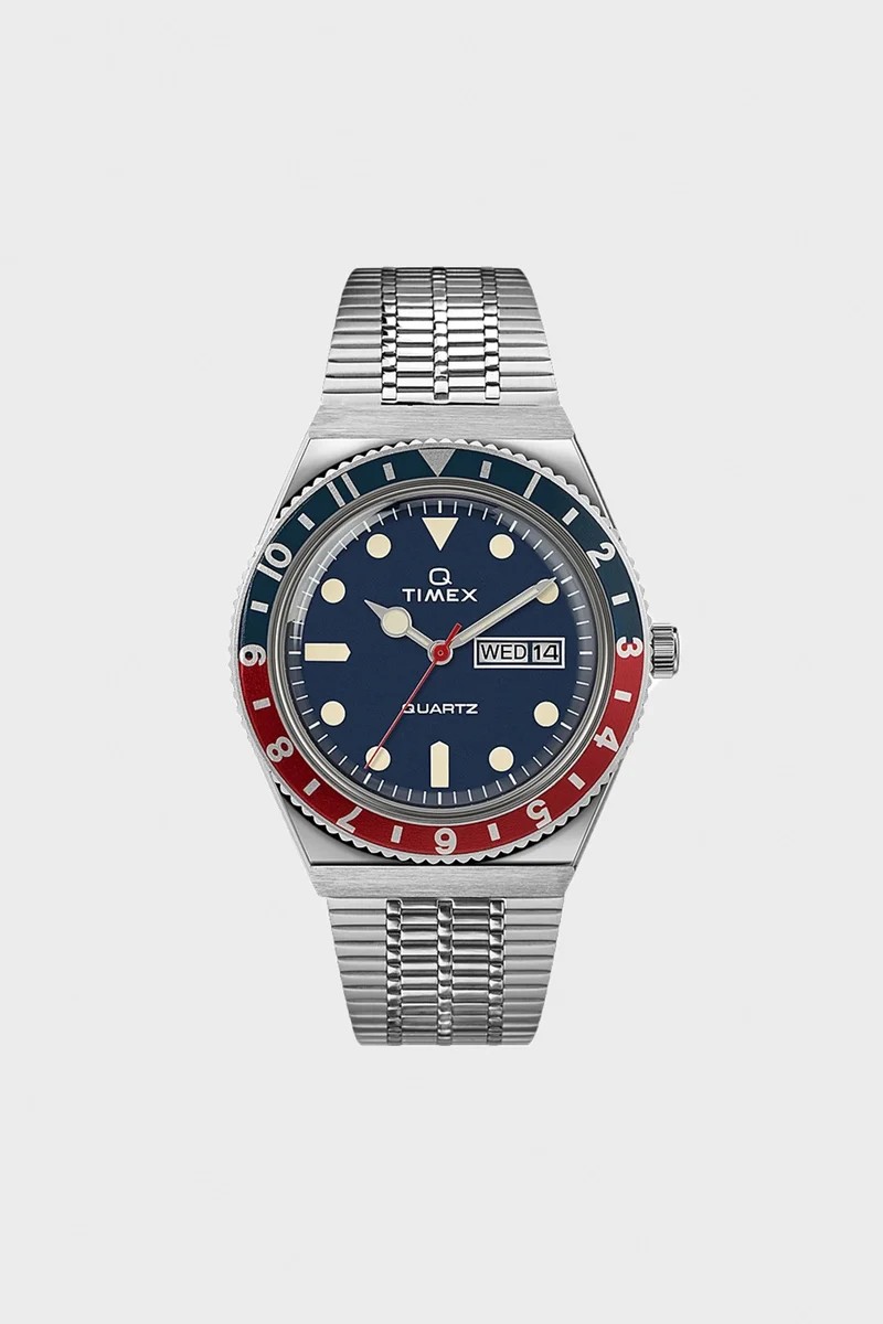 Timex Q Timex Reissue 1979 with navy dial and red and blue bezel