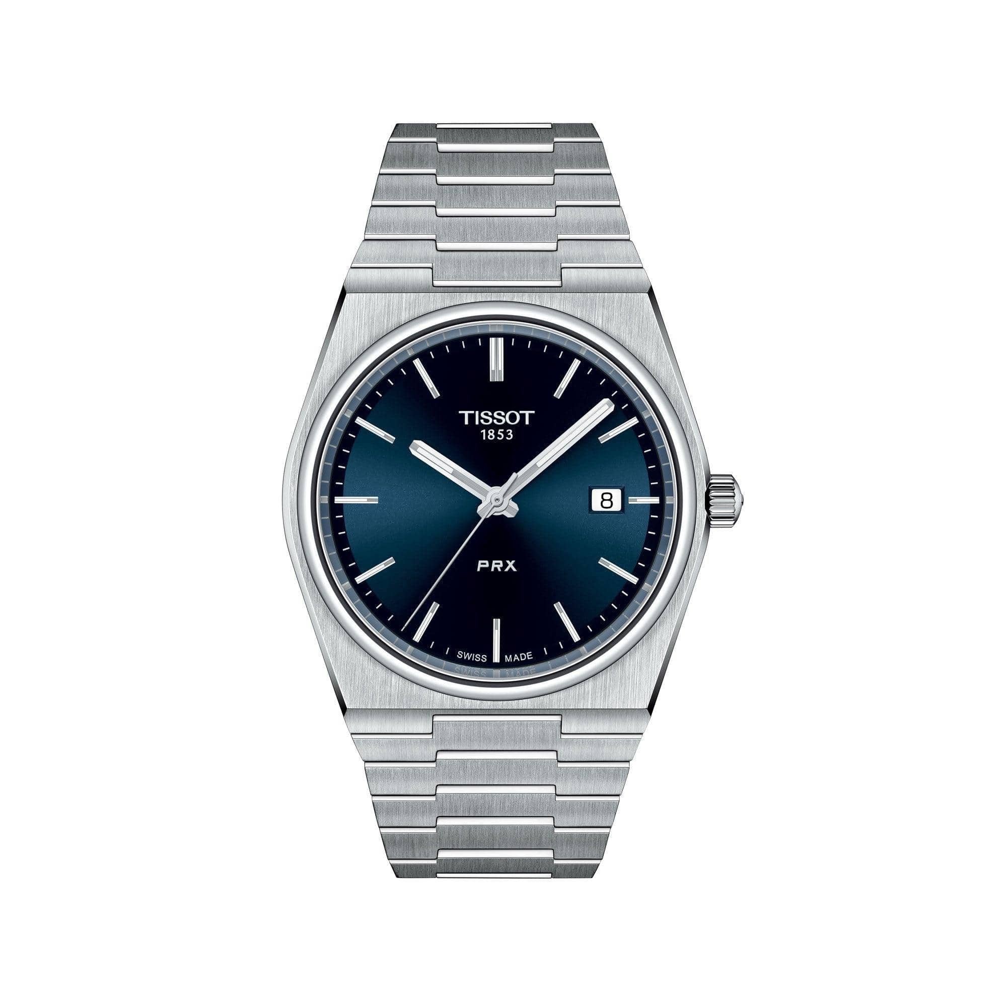Tissot PRX 40 quartz with blue dial and integrated steel bracelet