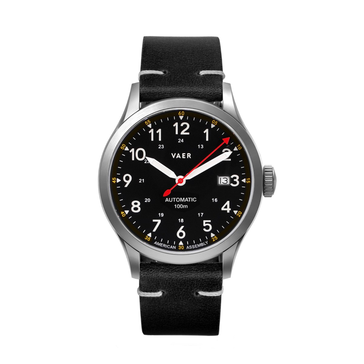 Vaer A5 Field watch with black dial and white Arabic markers